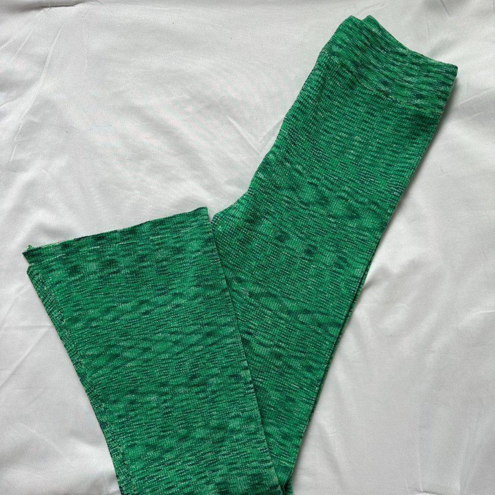 green knit flare pants